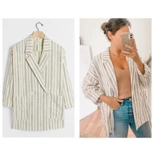 Anthropologie Maeve Danielle Blazer Large Striped Cream